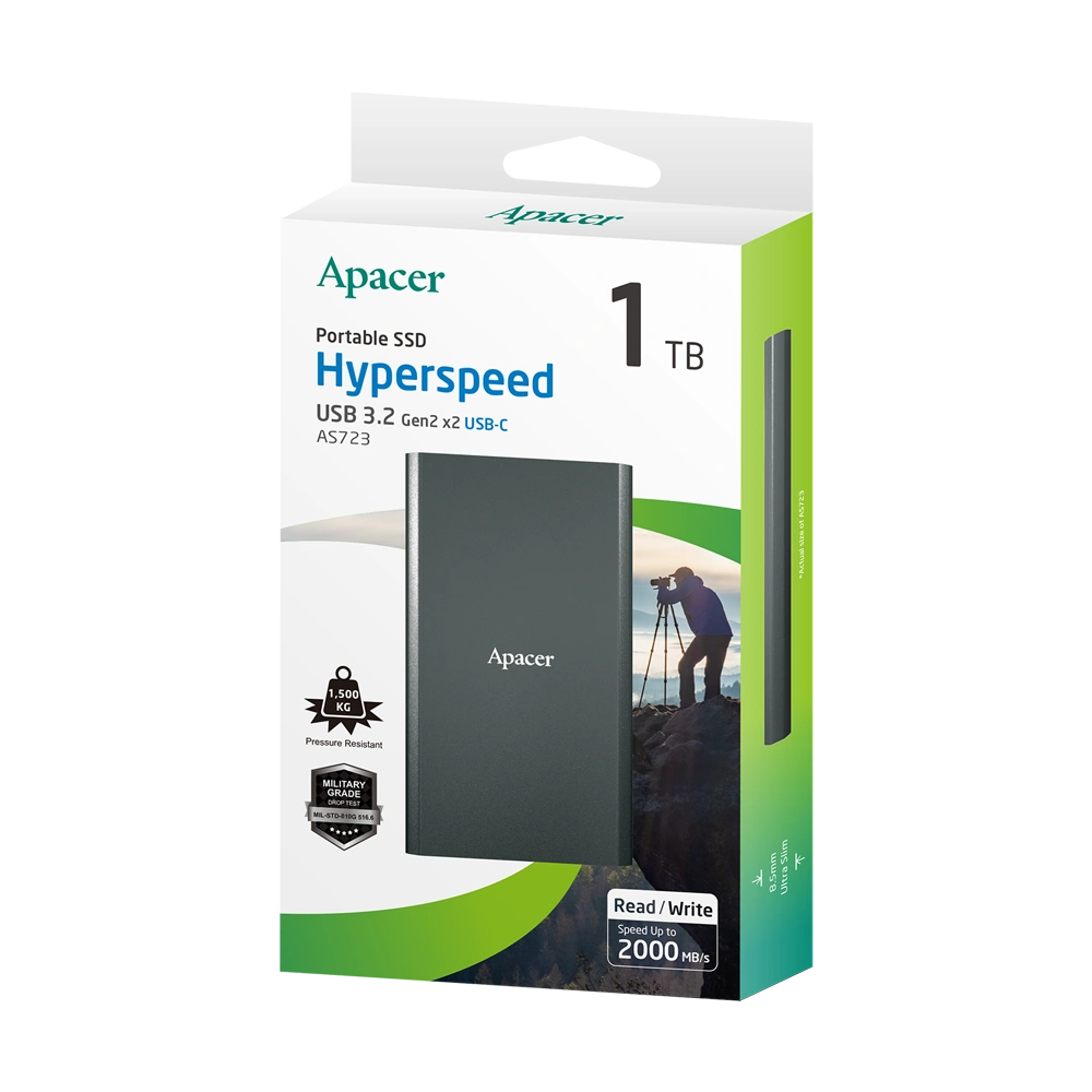 Портативный SSD Apacer 1TB USB 3.2 Gen 2x2 Type-C AS723 2,000 MB/s